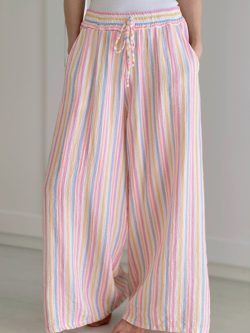 Pantalón de Muselina, Rayas Multicolor, 2 colores