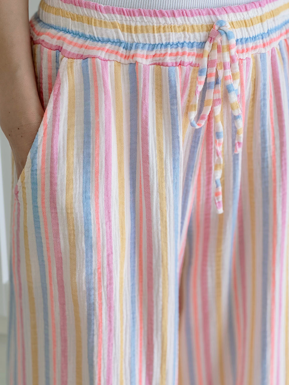 Pantalón de Muselina, Rayas Multicolor, 2 colores