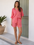 Blusa de Muselina, Rayas Anchas, Fucsia