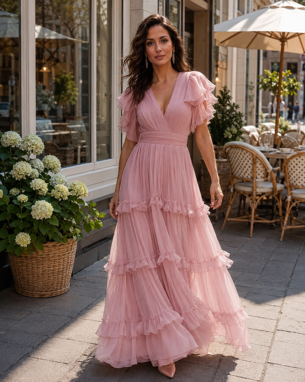 Agathe | Vestido cruzado con volantes y escote en V