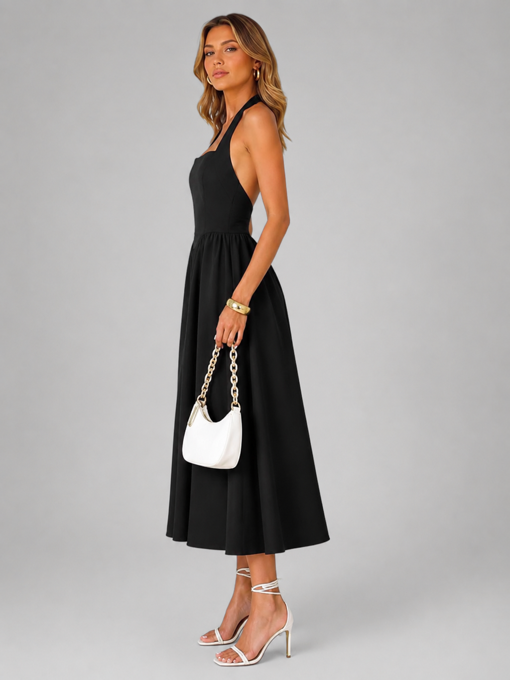 Carlotta | Vestido midi halter con fruncido