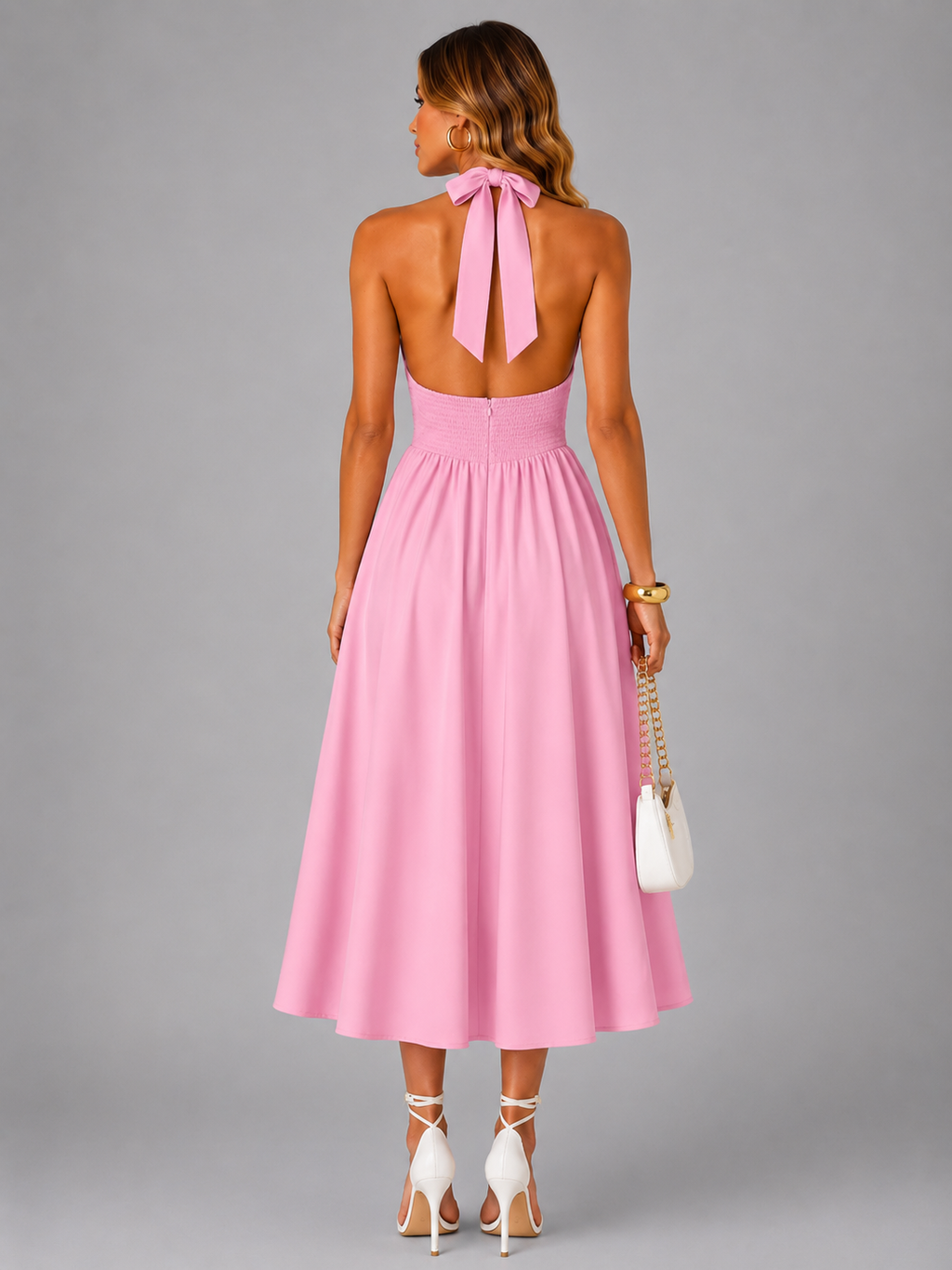 Carlotta | Vestido midi halter con fruncido