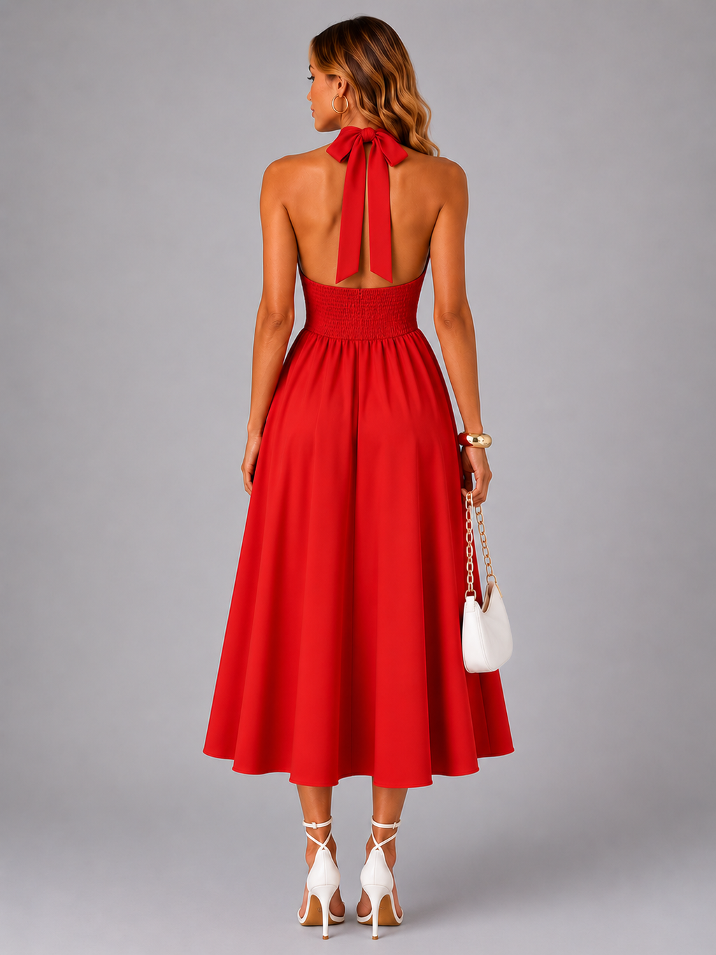 Carlotta | Vestido midi halter con fruncido