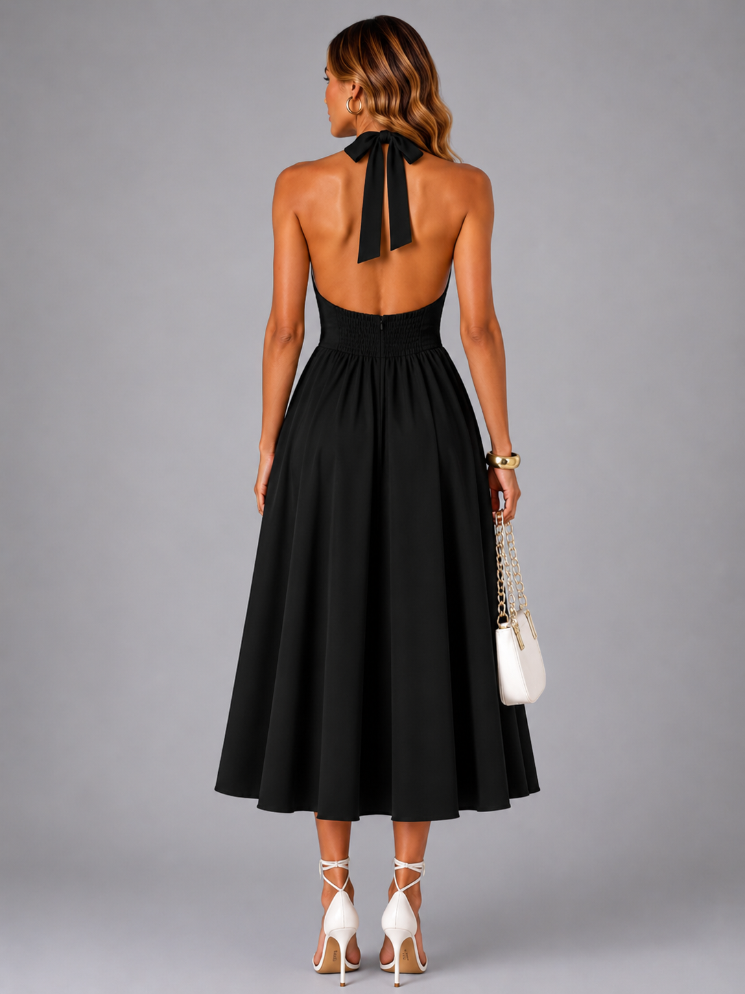 Carlotta | Vestido midi halter con fruncido