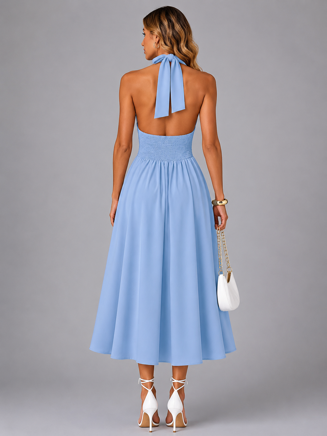 Carlotta | Vestido midi halter con fruncido