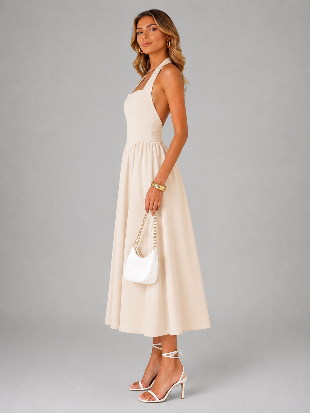 Carlotta | Vestido midi halter con fruncido