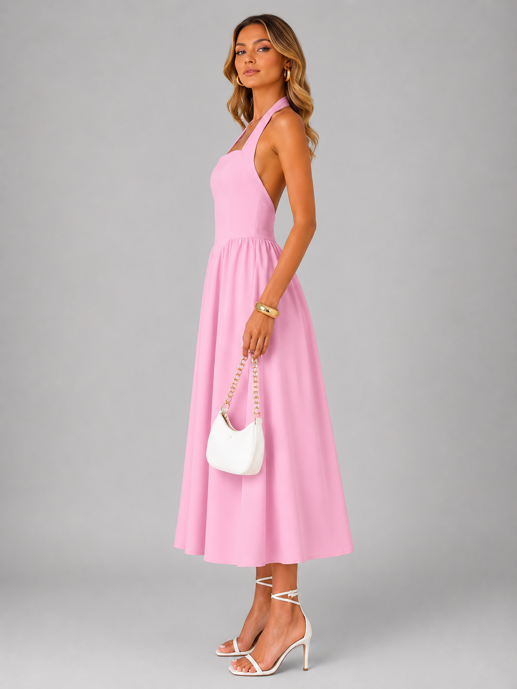 Carlotta | Vestido midi halter con fruncido