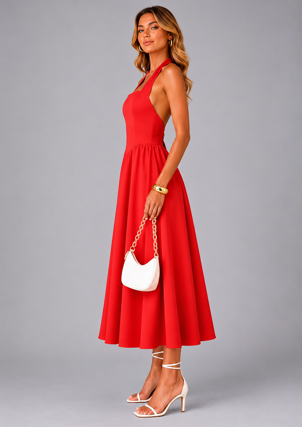 Carlotta | Vestido midi halter con fruncido