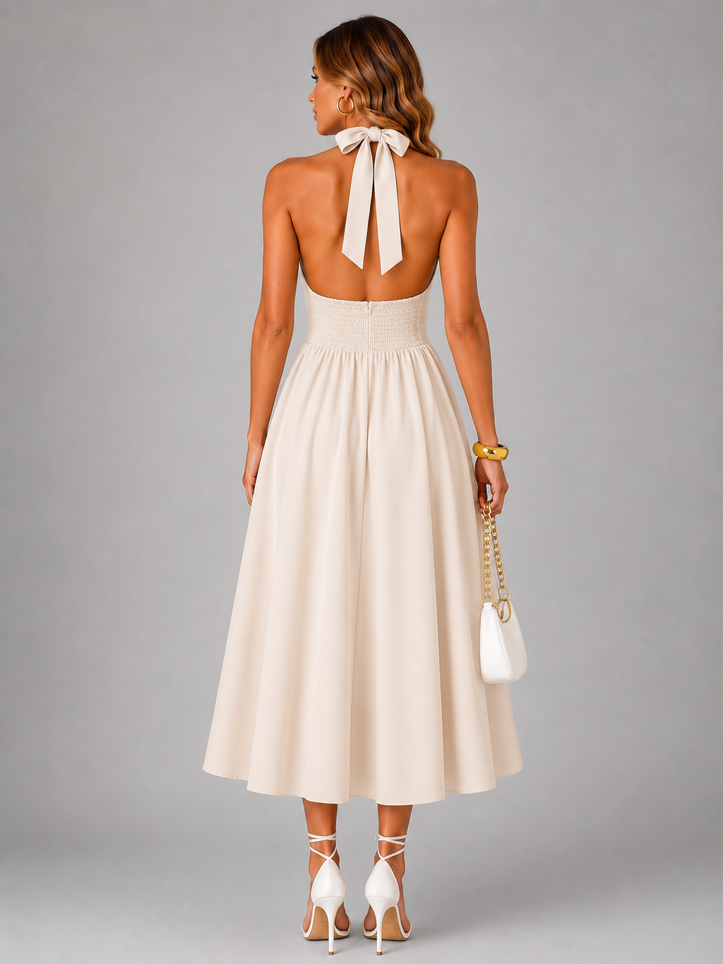 Carlotta | Vestido midi halter con fruncido