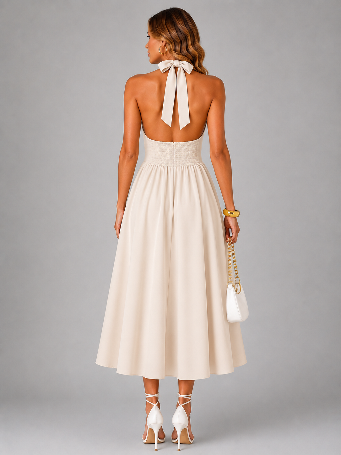 Carlotta | Vestido midi halter con fruncido