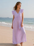 Vestido de Muselina, Espalda Descubierta, sin Mangas, Rayas, 2 colores