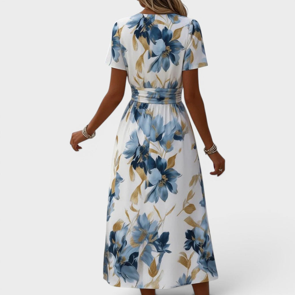 Elsera | Vestido Midi Floral con Lazo en la Cintura