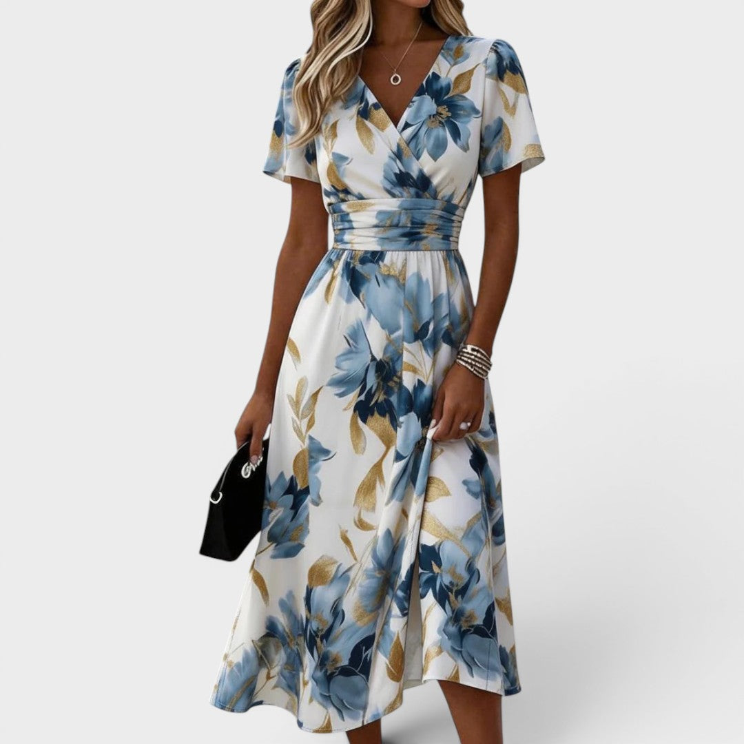 Elsera | Vestido Midi Floral con Lazo en la Cintura