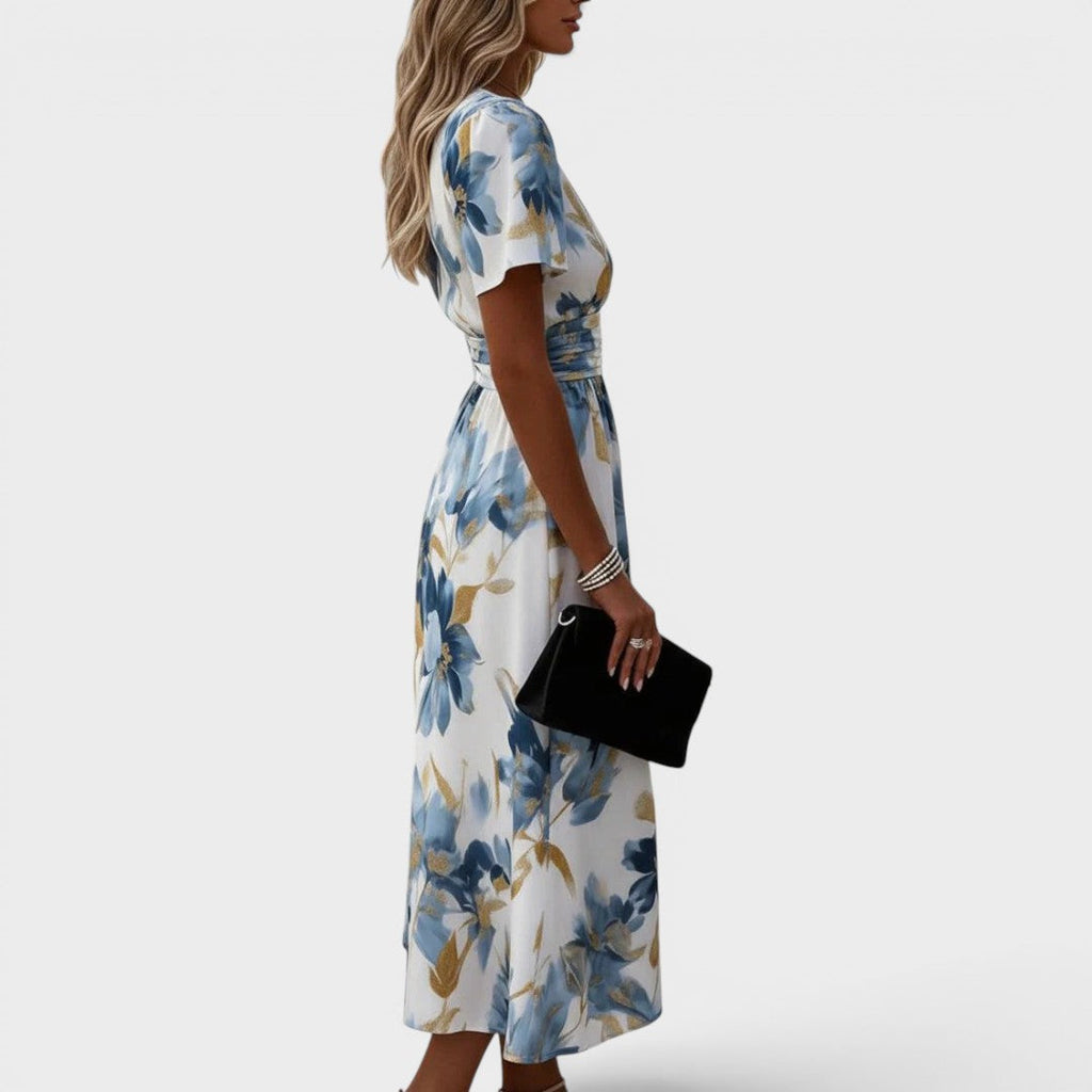 Elsera | Vestido Midi Floral con Lazo en la Cintura