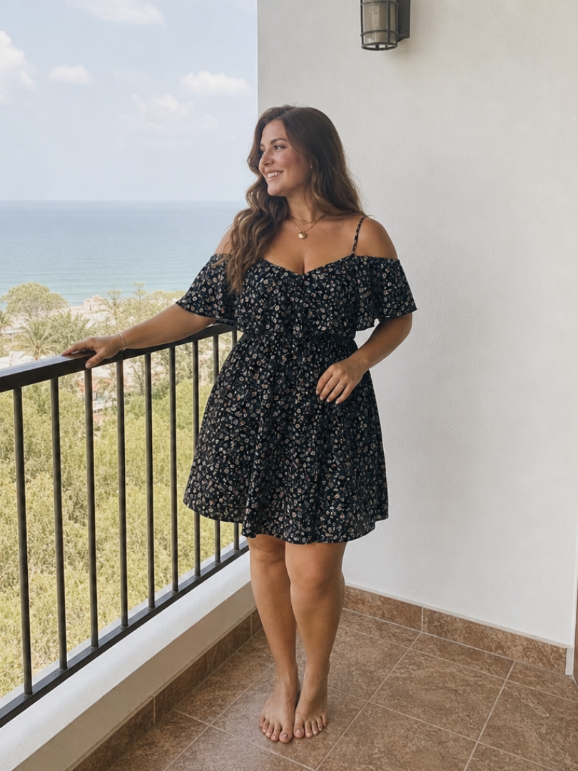 Henrike | Vestido cold-shoulder con volantes