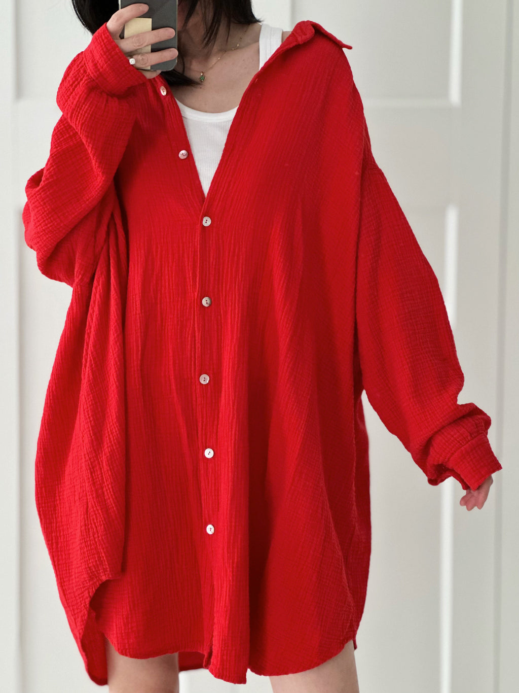 Blusa de muselina, oversize larga, 32 colores