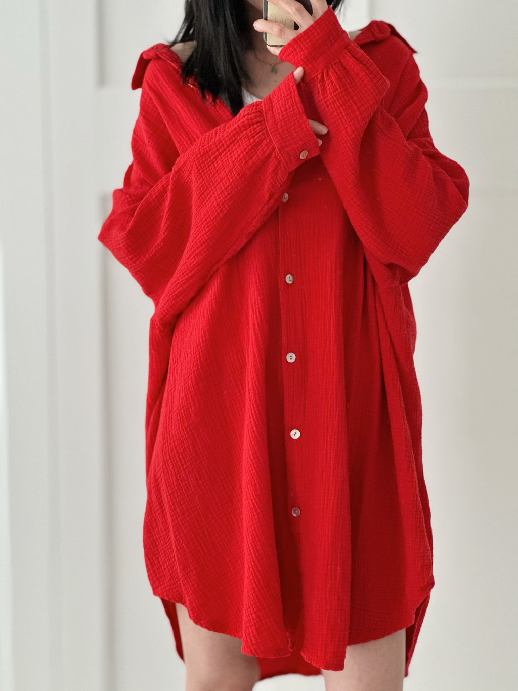 Blusa de muselina, oversize larga, 32 colores