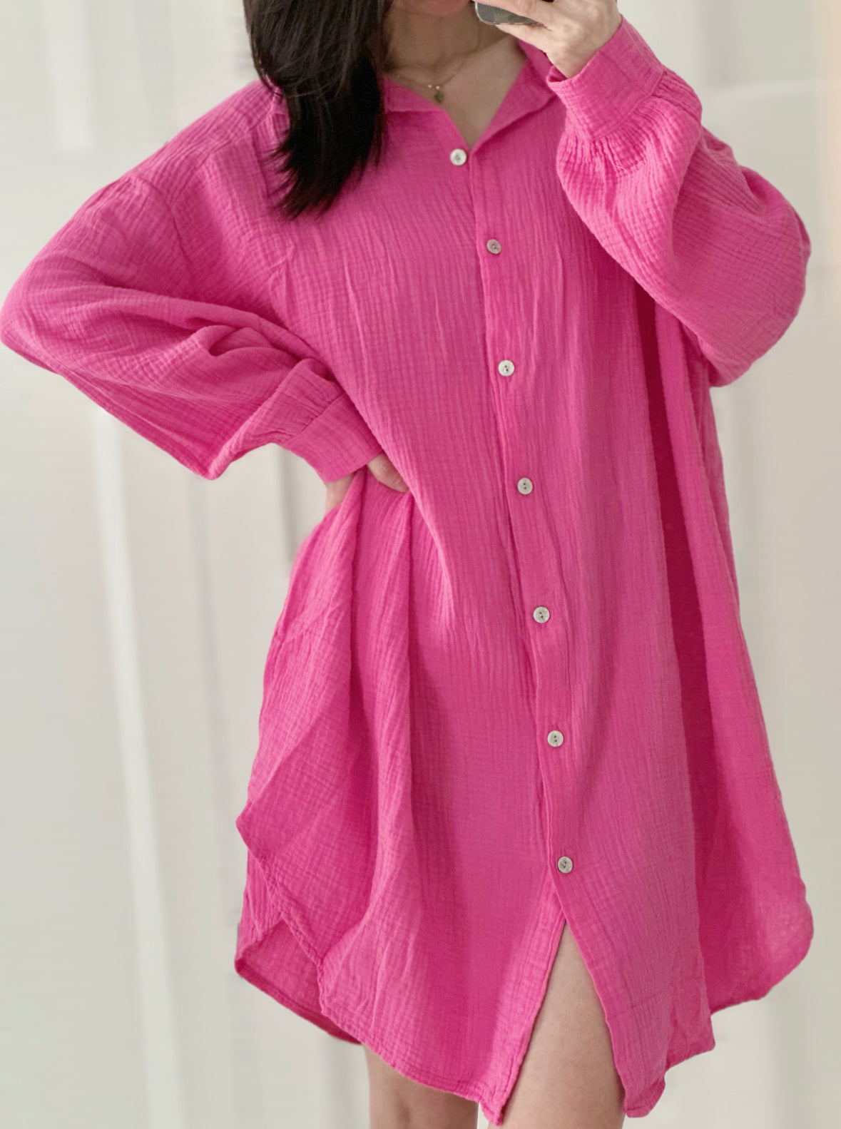 Blusa de muselina, oversize larga, 32 colores