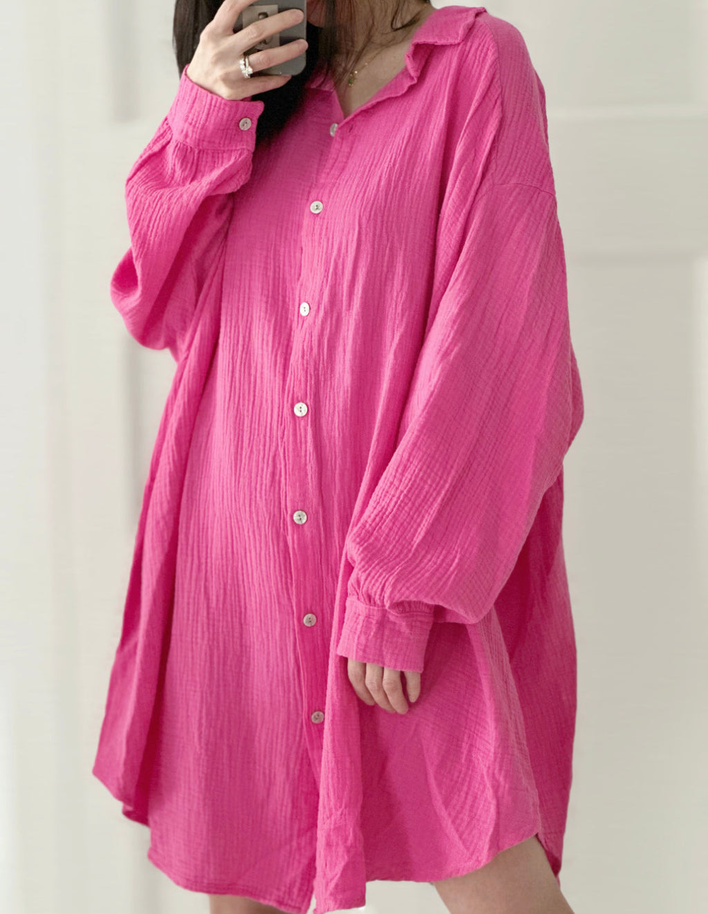 Blusa de muselina, oversize larga, 32 colores