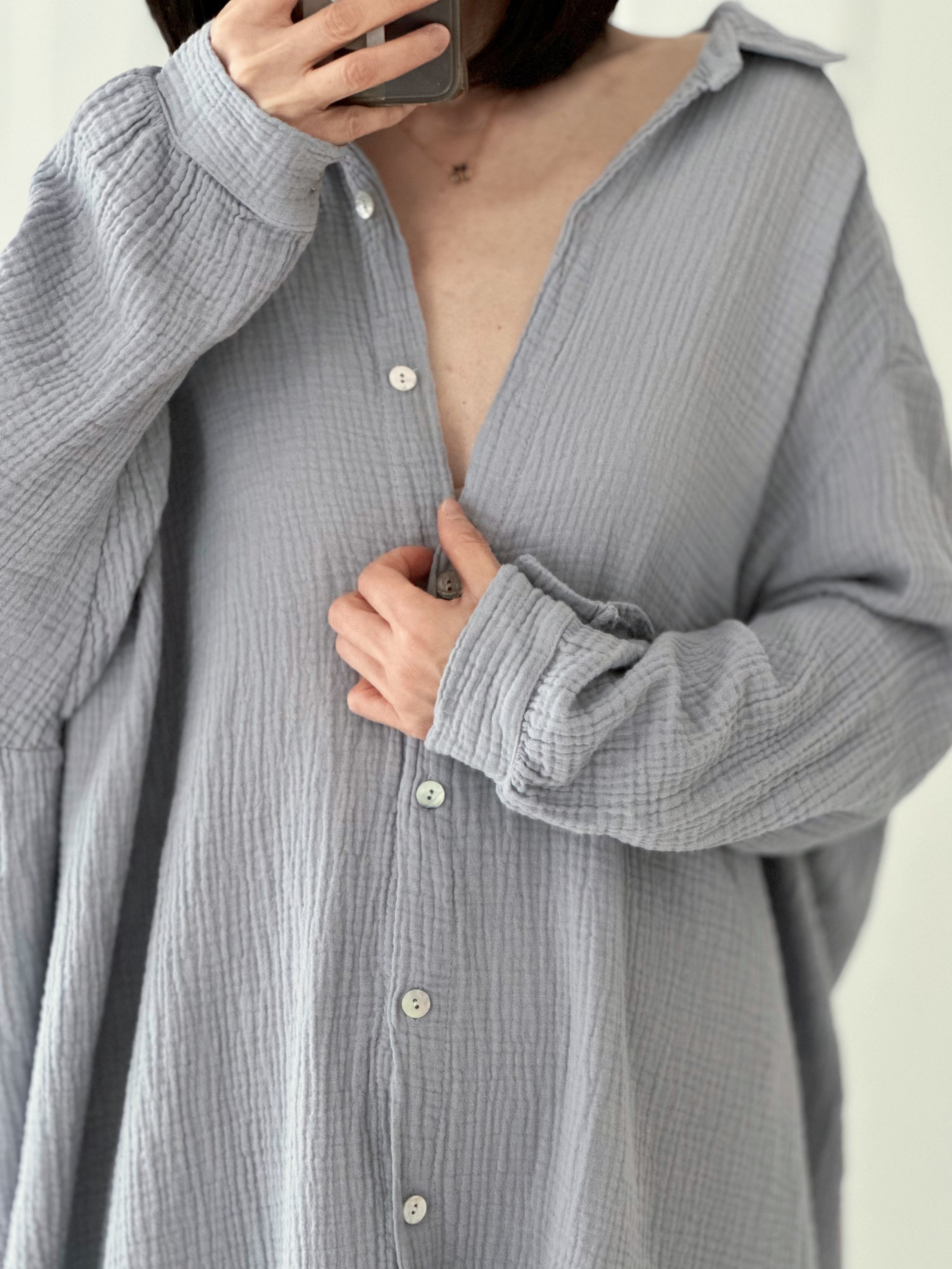 Blusa de muselina, oversize larga, 32 colores