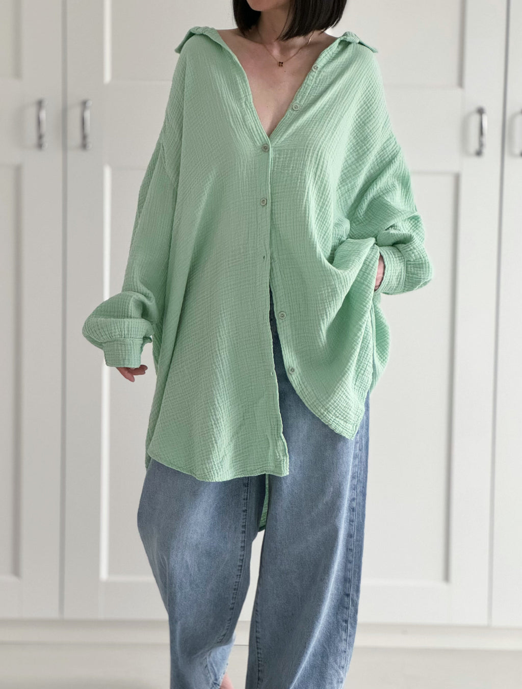 Blusa de muselina, oversize larga, 32 colores