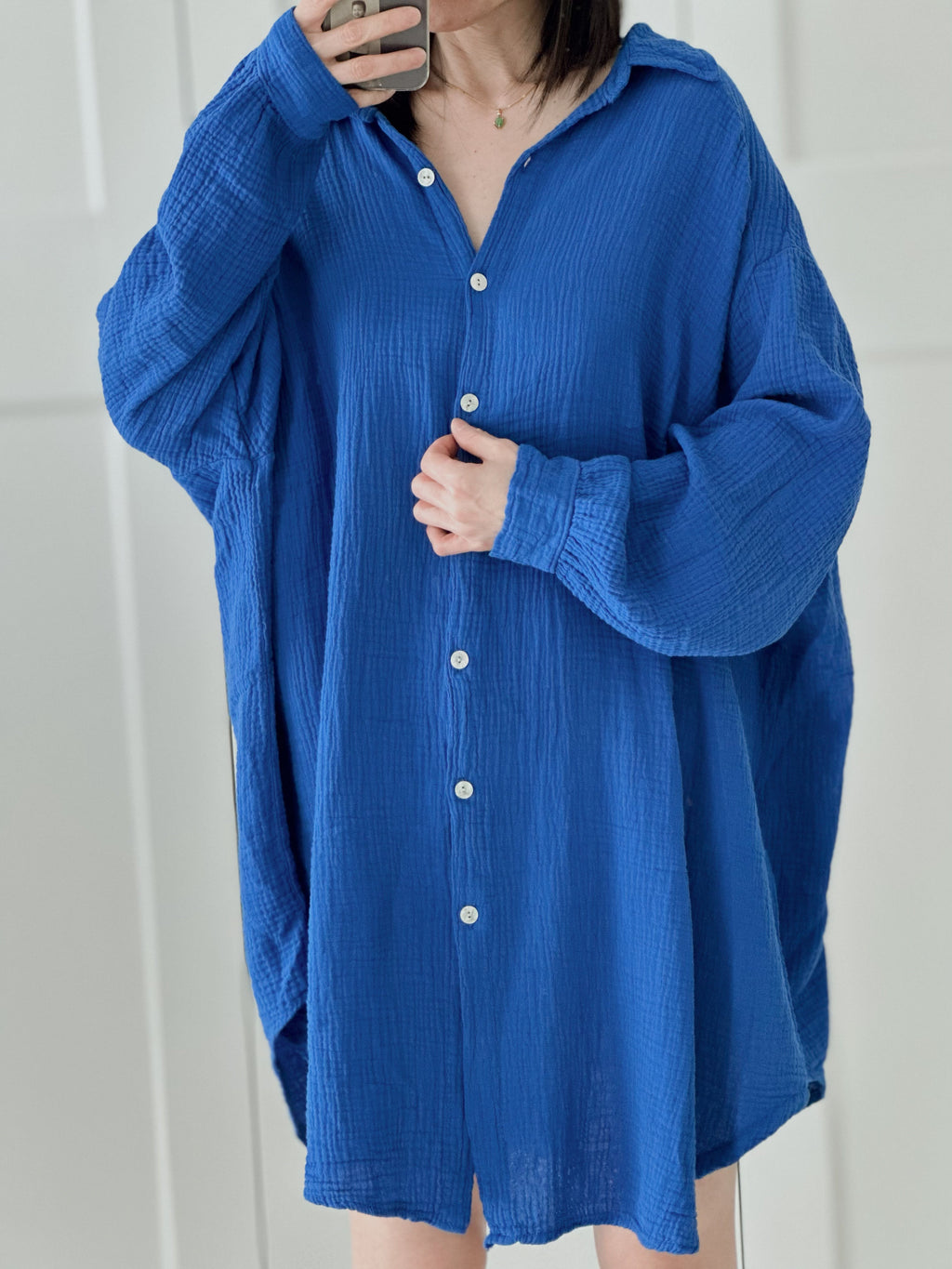 Blusa de muselina, oversize larga, 32 colores