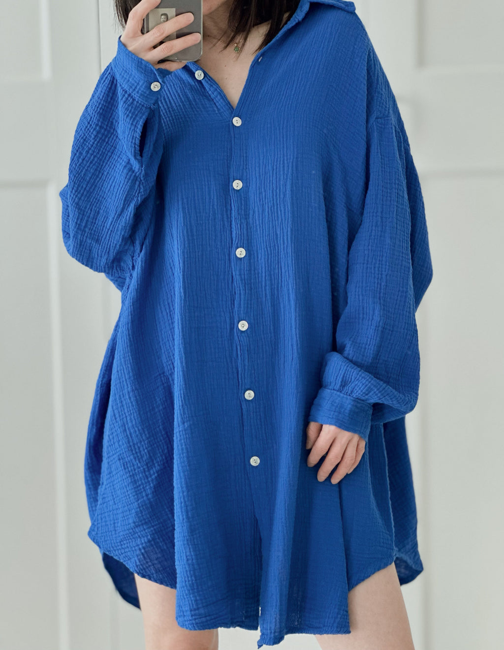 Blusa de muselina, oversize larga, 32 colores