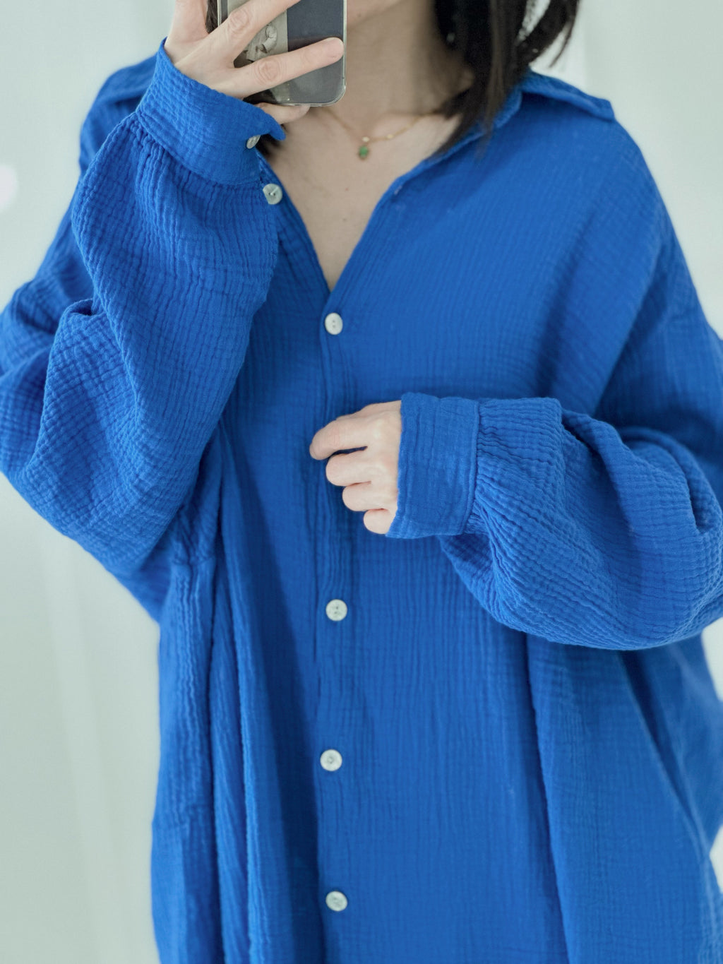 Blusa de muselina, oversize larga, 32 colores