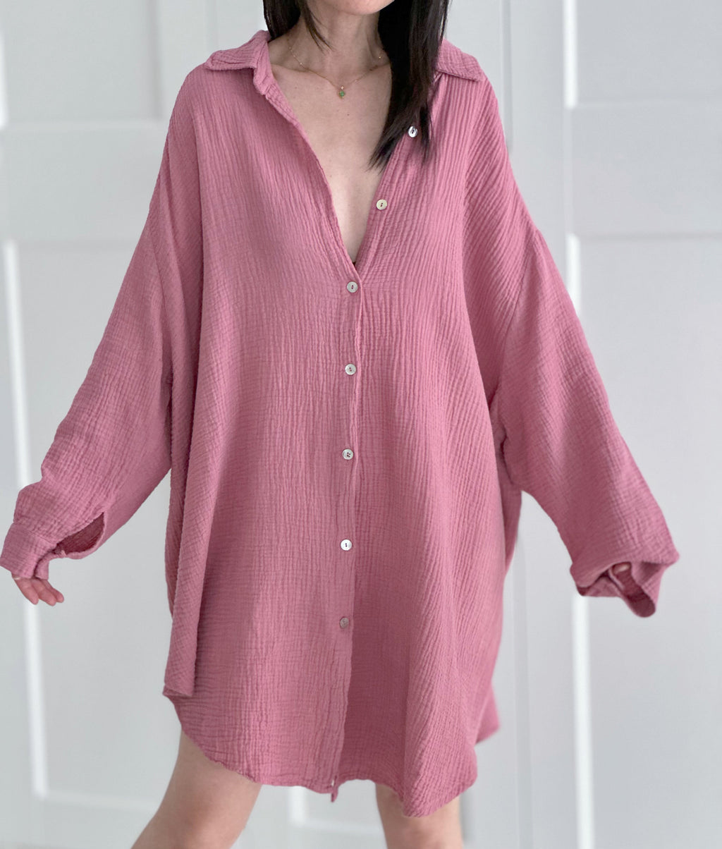 Blusa de muselina, oversize larga, 32 colores
