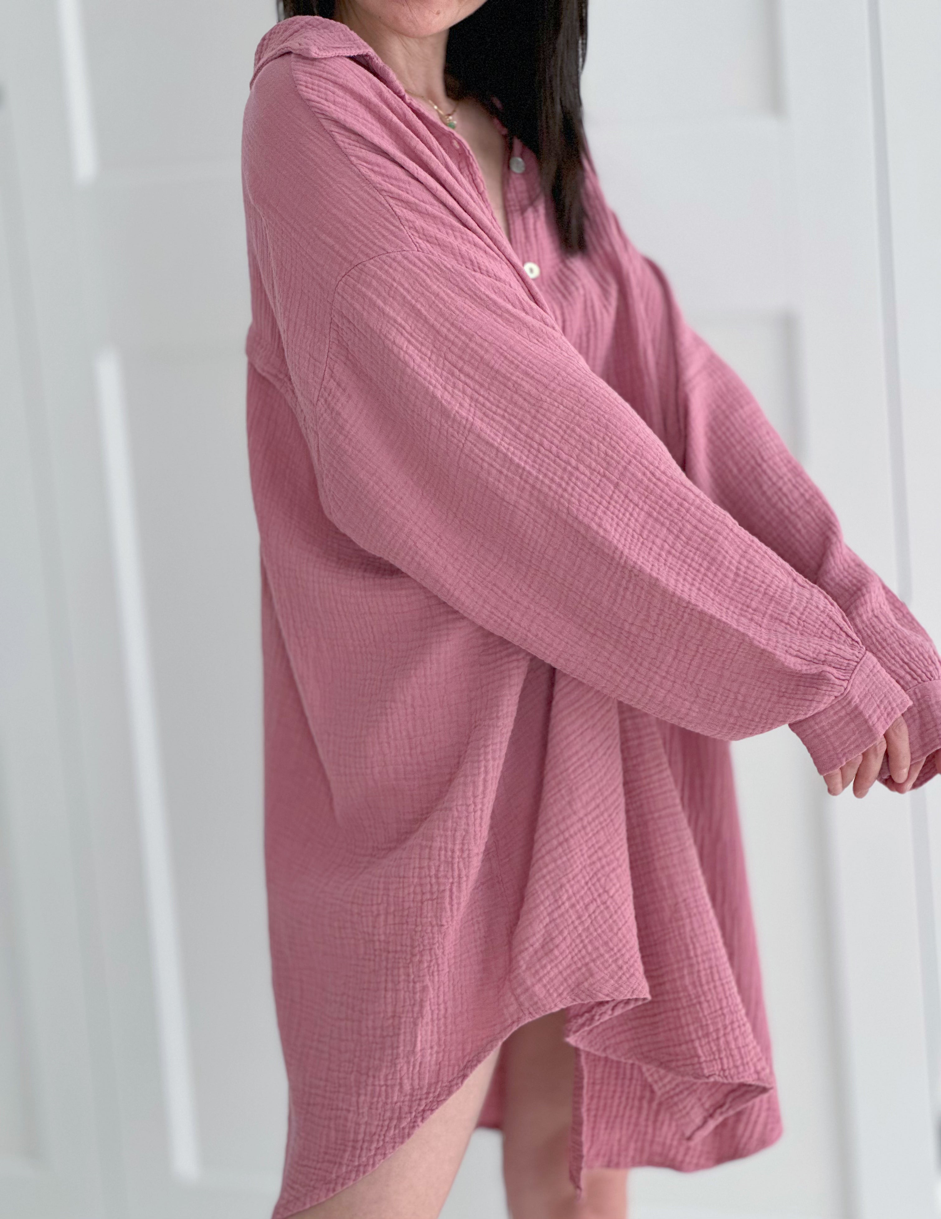 Blusa de muselina, oversize larga, 32 colores
