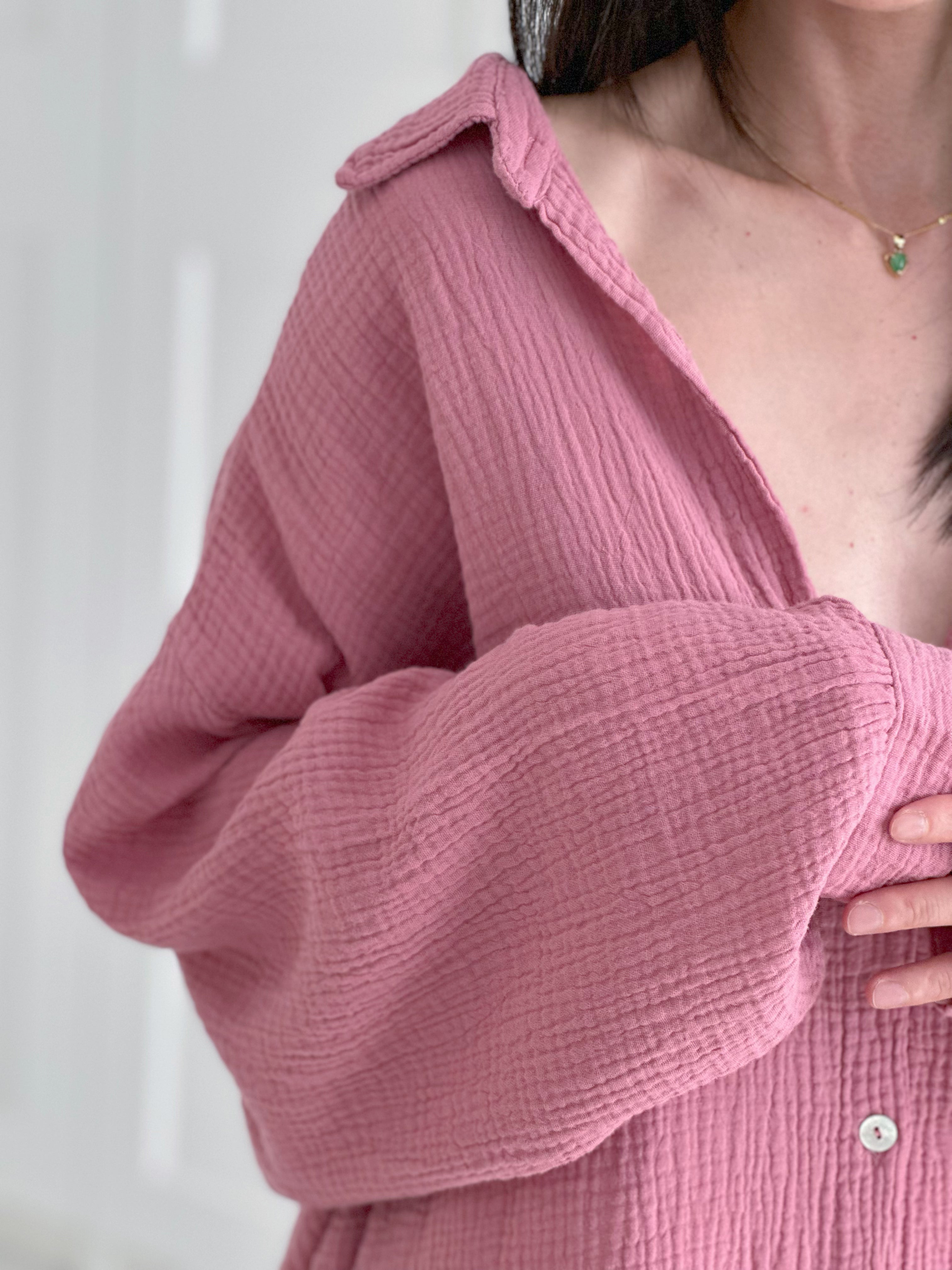 Blusa de muselina, oversize larga, 32 colores