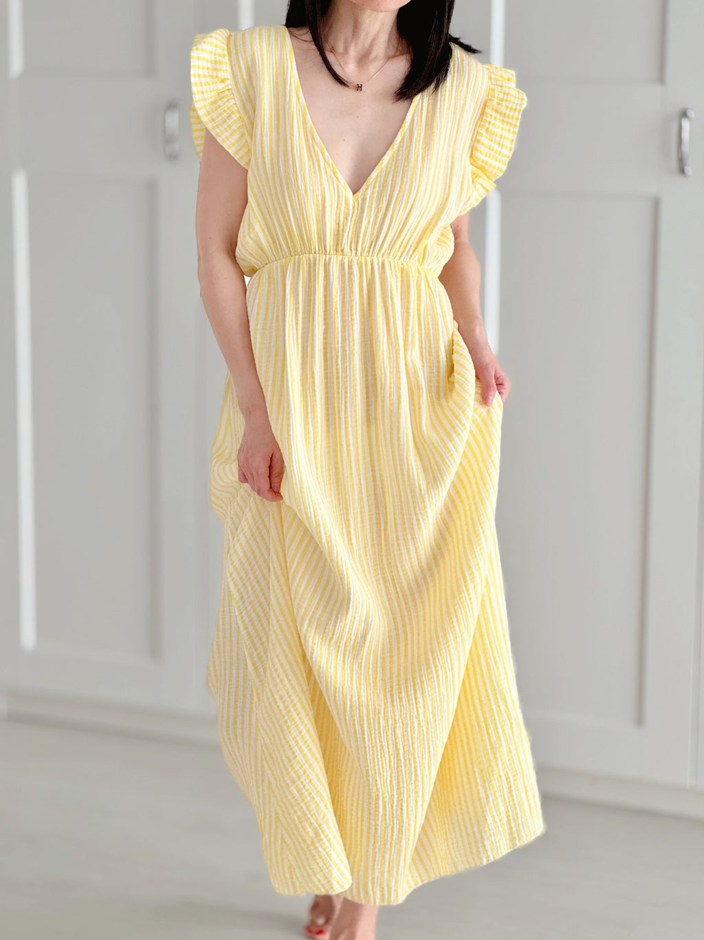 Vestido de Muselina, Espalda Descubierta, sin Mangas, Rayas, 8 colores