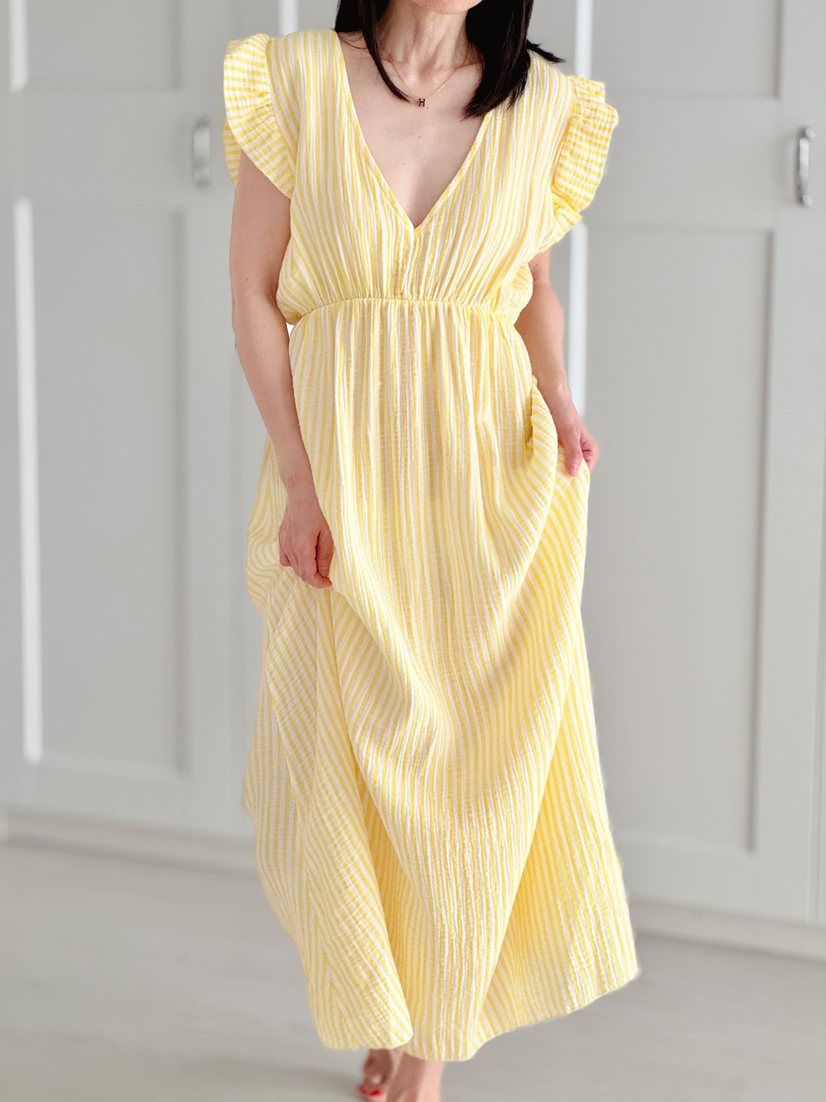 Vestido de Muselina, Espalda Descubierta, sin Mangas, Rayas, 8 colores