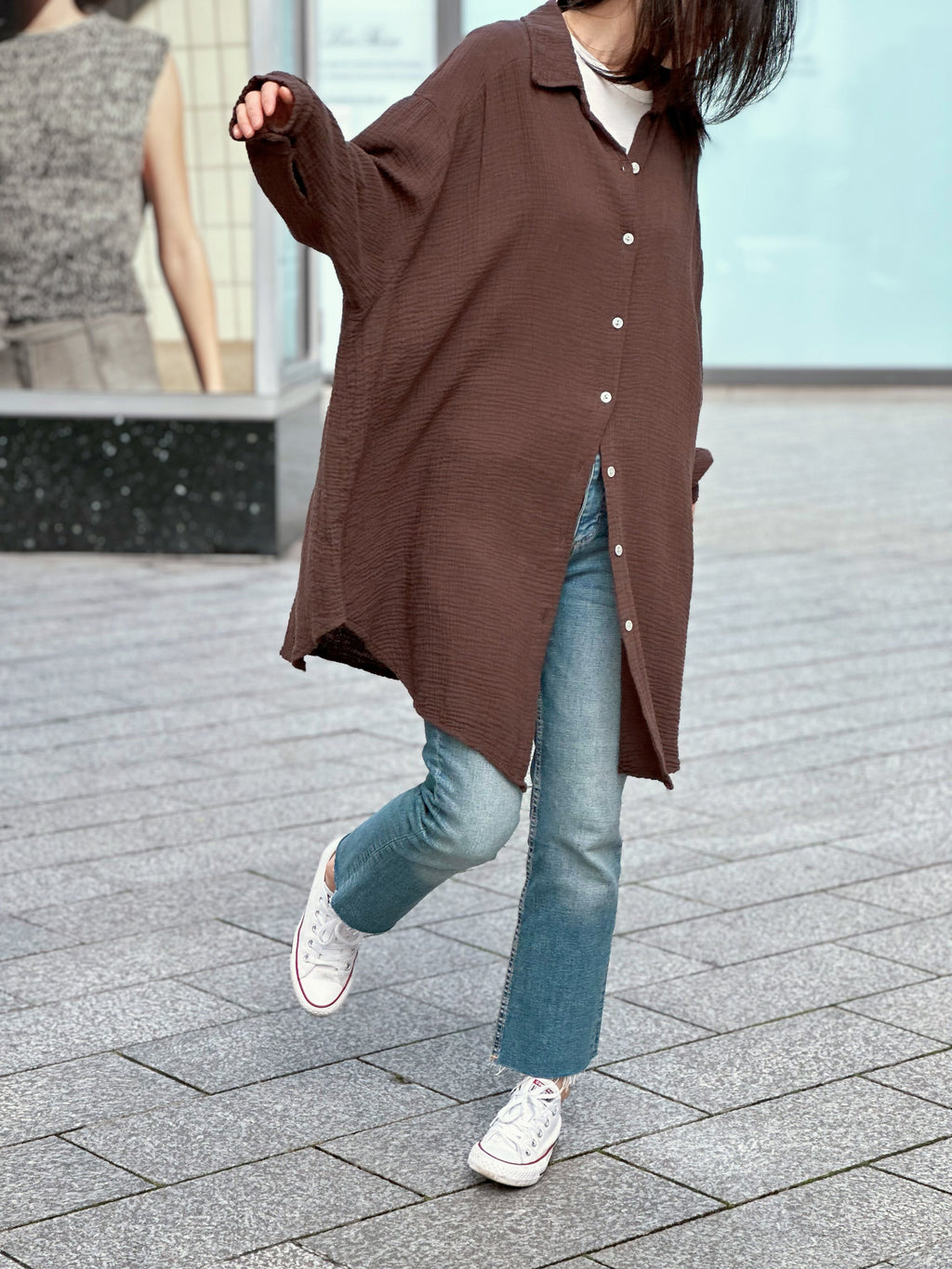 Blusa de muselina, oversize larga, 32 colores