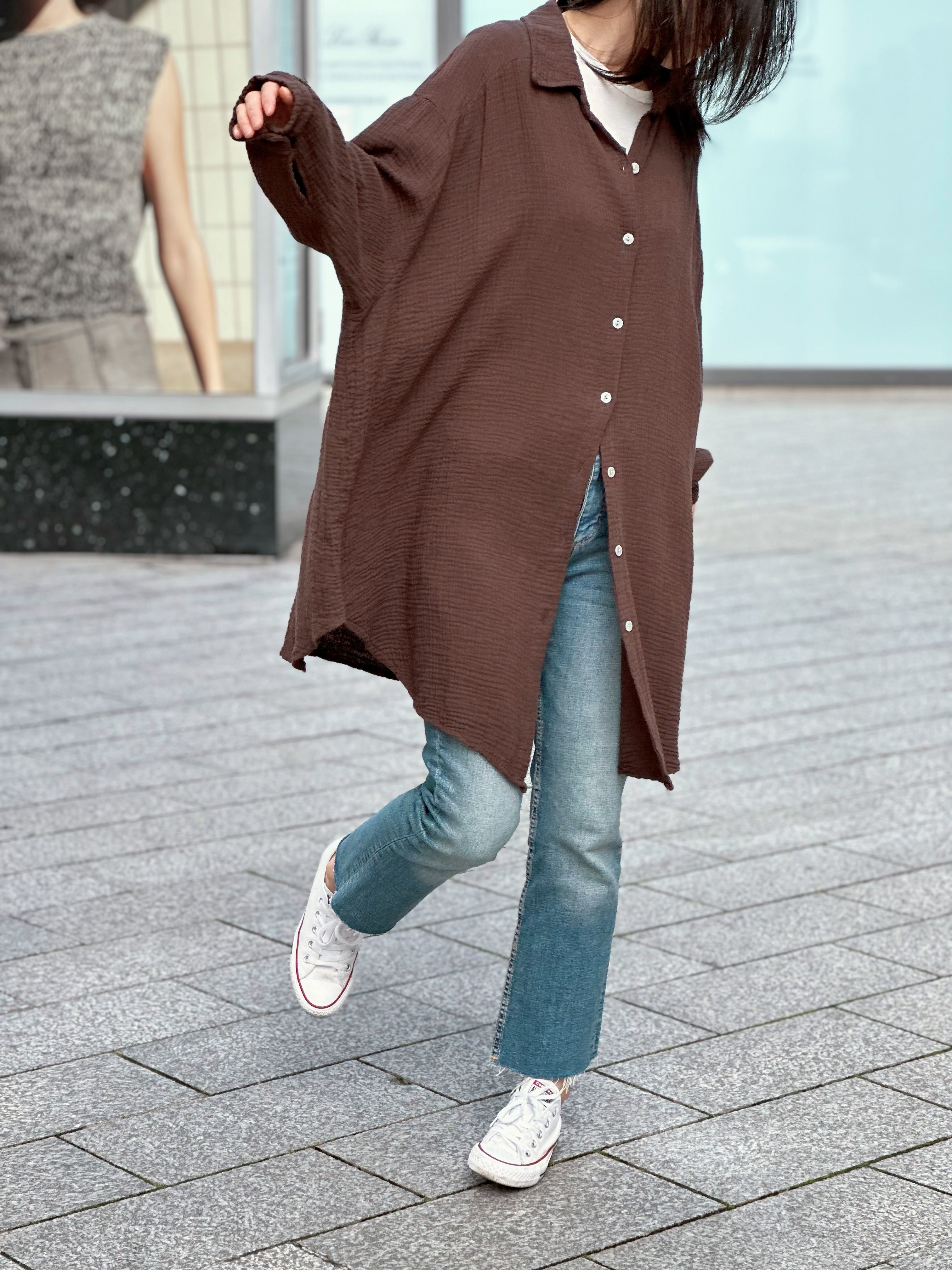 Blusa de muselina, oversize larga, 32 colores