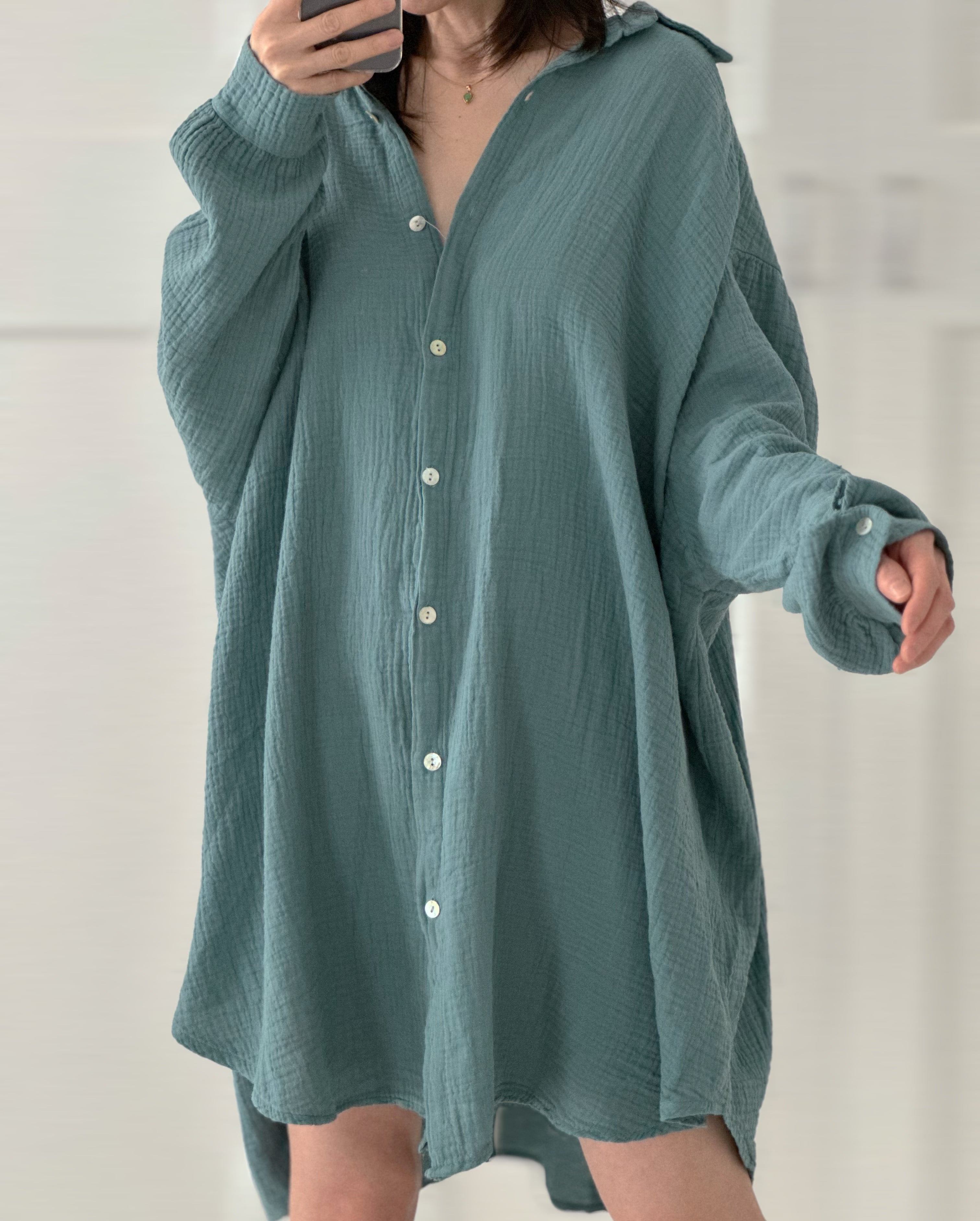 Blusa de muselina, oversize larga, 32 colores