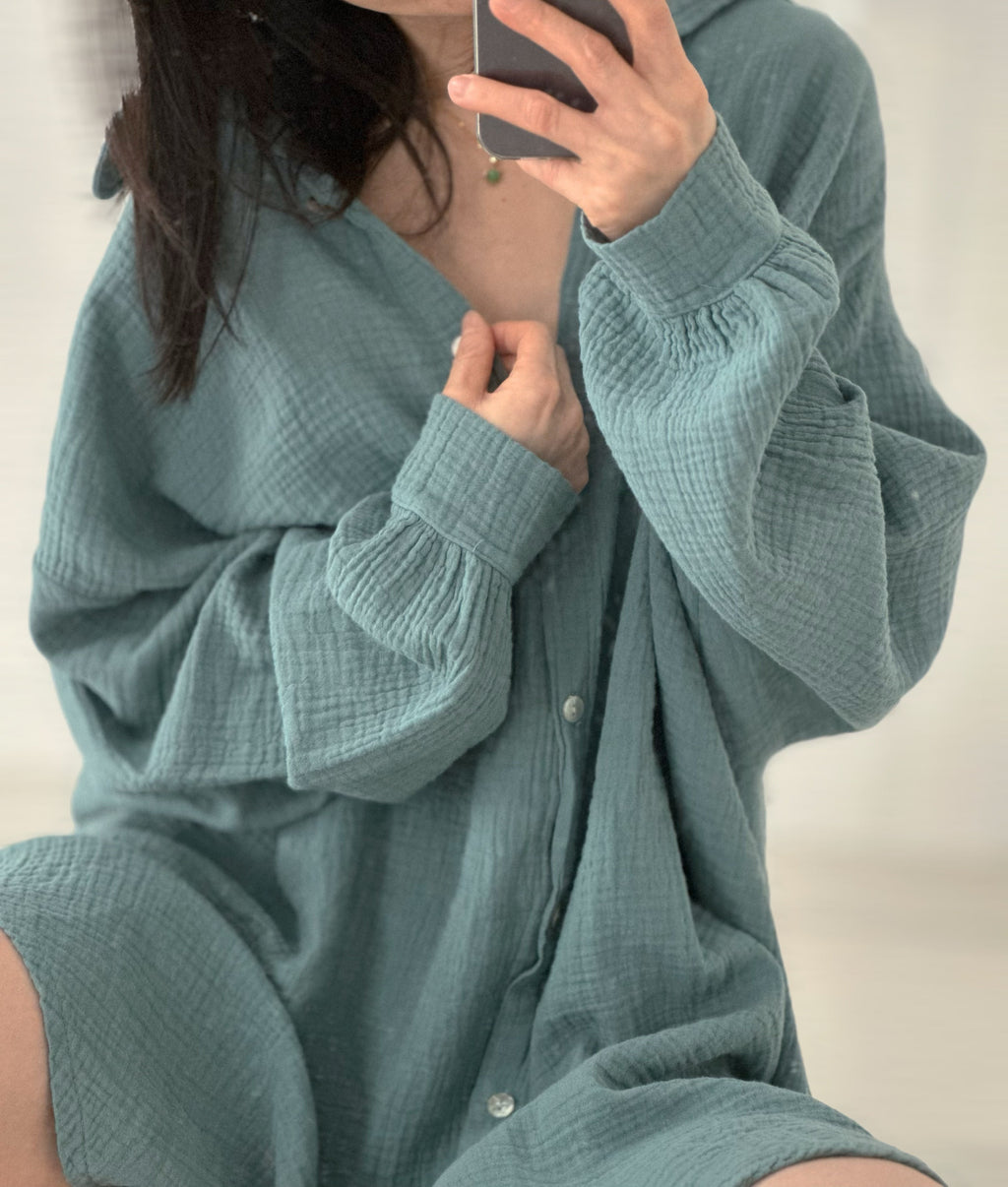 Blusa de muselina, oversize larga, 32 colores
