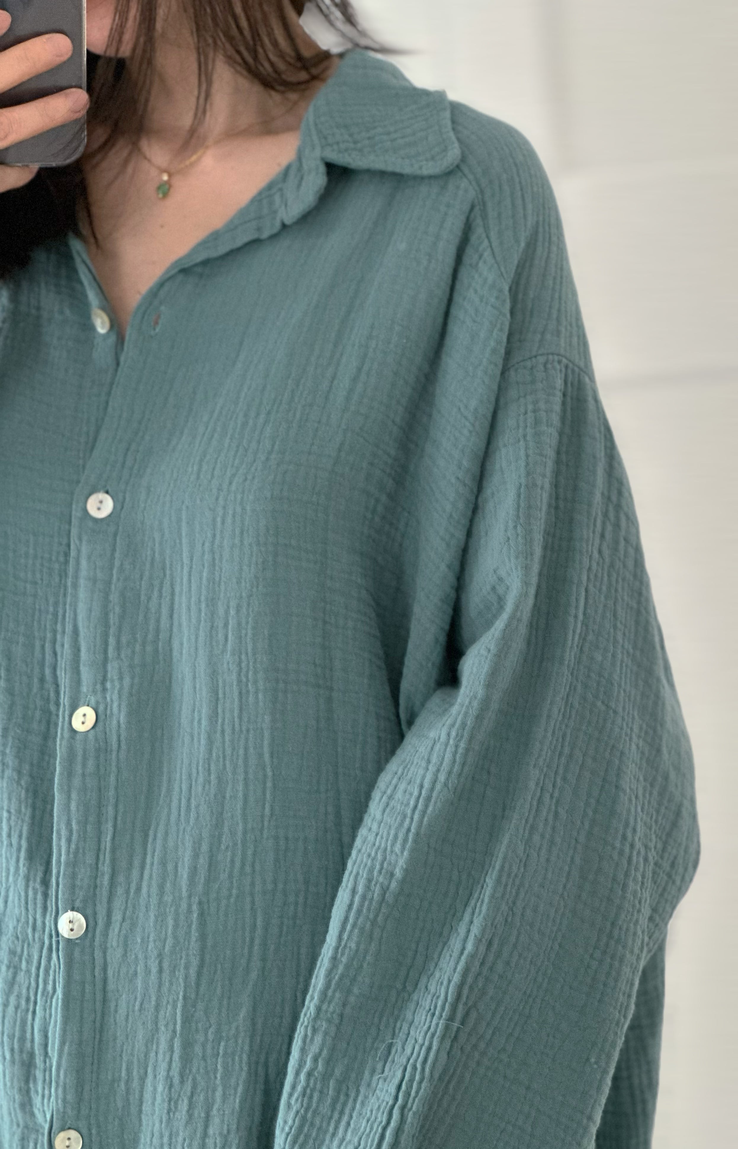 Blusa de muselina, oversize larga, 32 colores