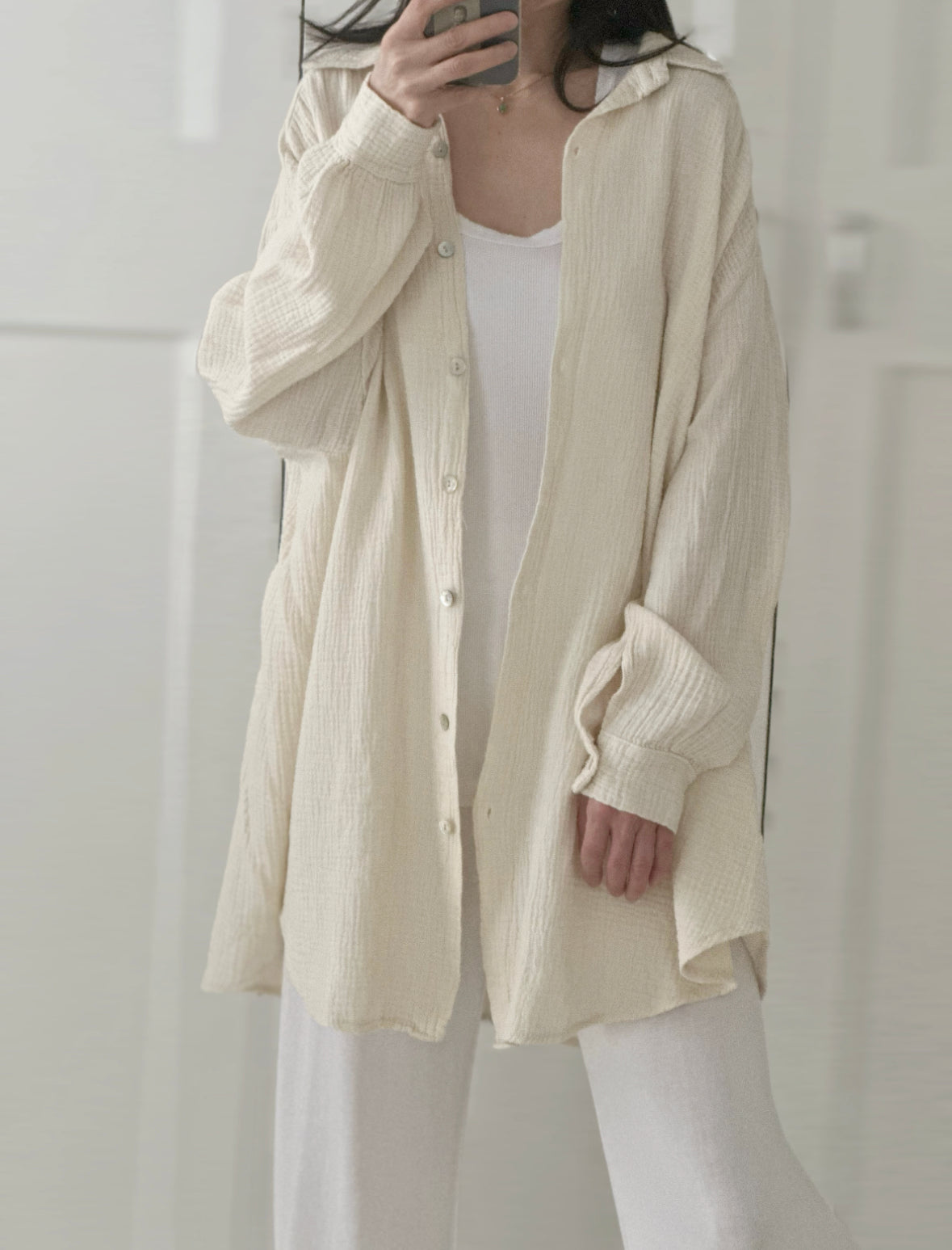 Blusa de muselina, oversize larga, 32 colores