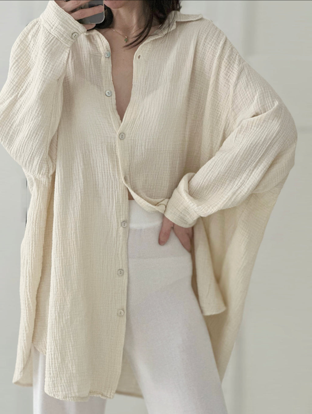 Blusa de muselina, oversize larga, 32 colores