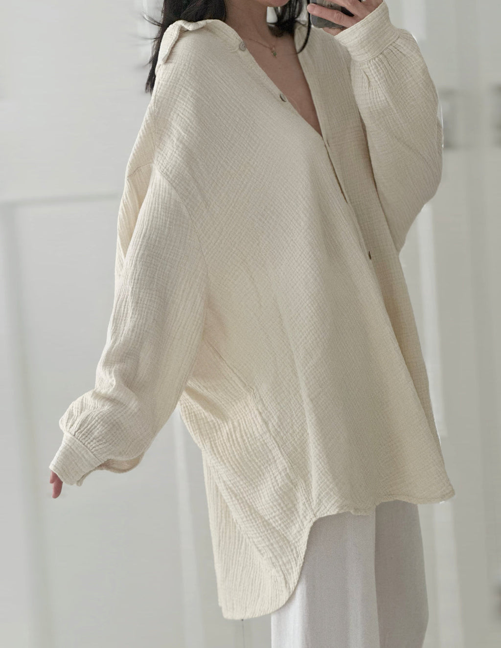 Blusa de muselina, oversize larga, 32 colores