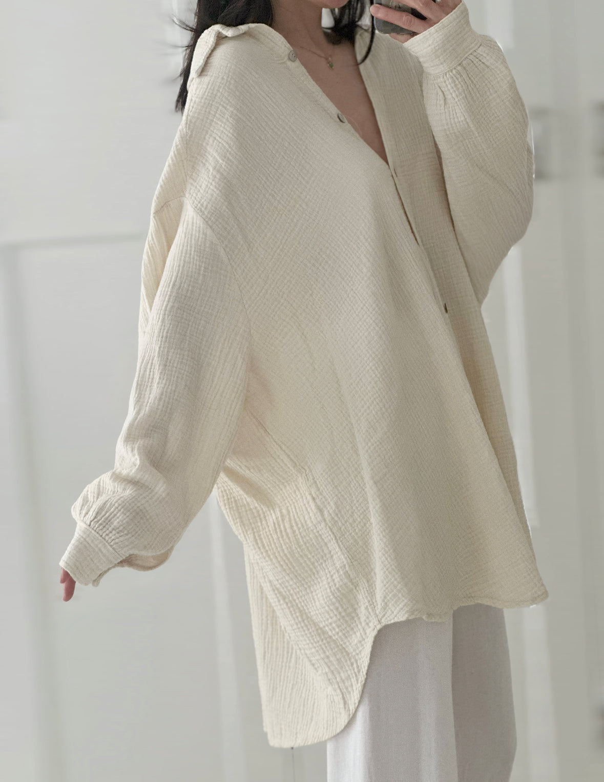 Blusa de muselina, oversize larga, 32 colores