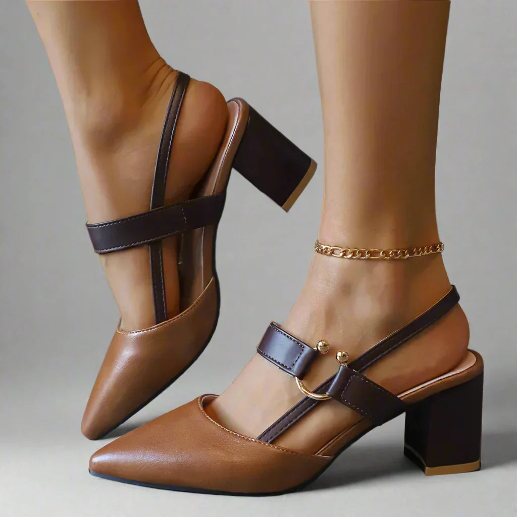 Helena | Zapatos de tacón slingback puntiagudos con tacón ancho