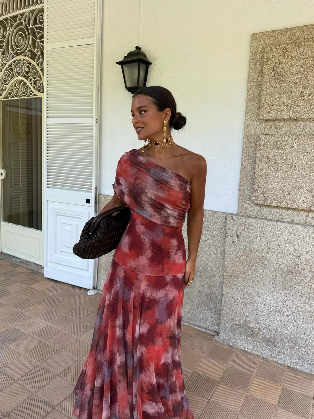 INÉS™ | VESTIDO LARGO DE MALLA ASIMÉTRICO