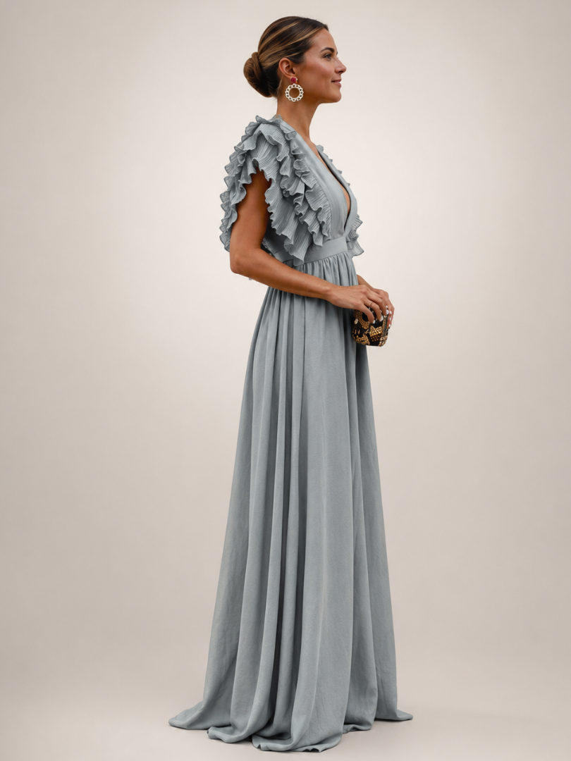 Gerlinde | Vestido maxi con espalda al descubierto y mangas de volantes