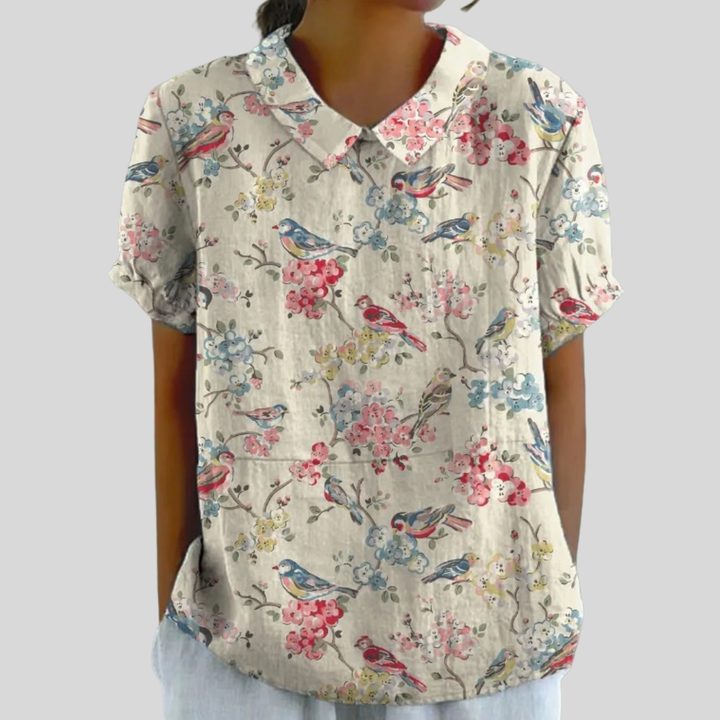Clémence, Blusa Estampado Pájaros & Flores de Zelira