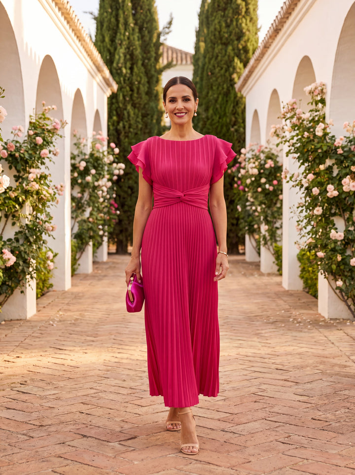 Seraphina, Elegante Vestido Maxi Plisado con Cintura Anudada de Zelira