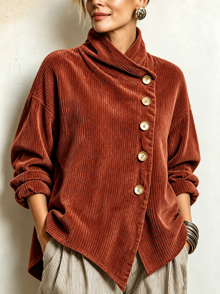Olivia | Blusa cruzada de pana en Terracota