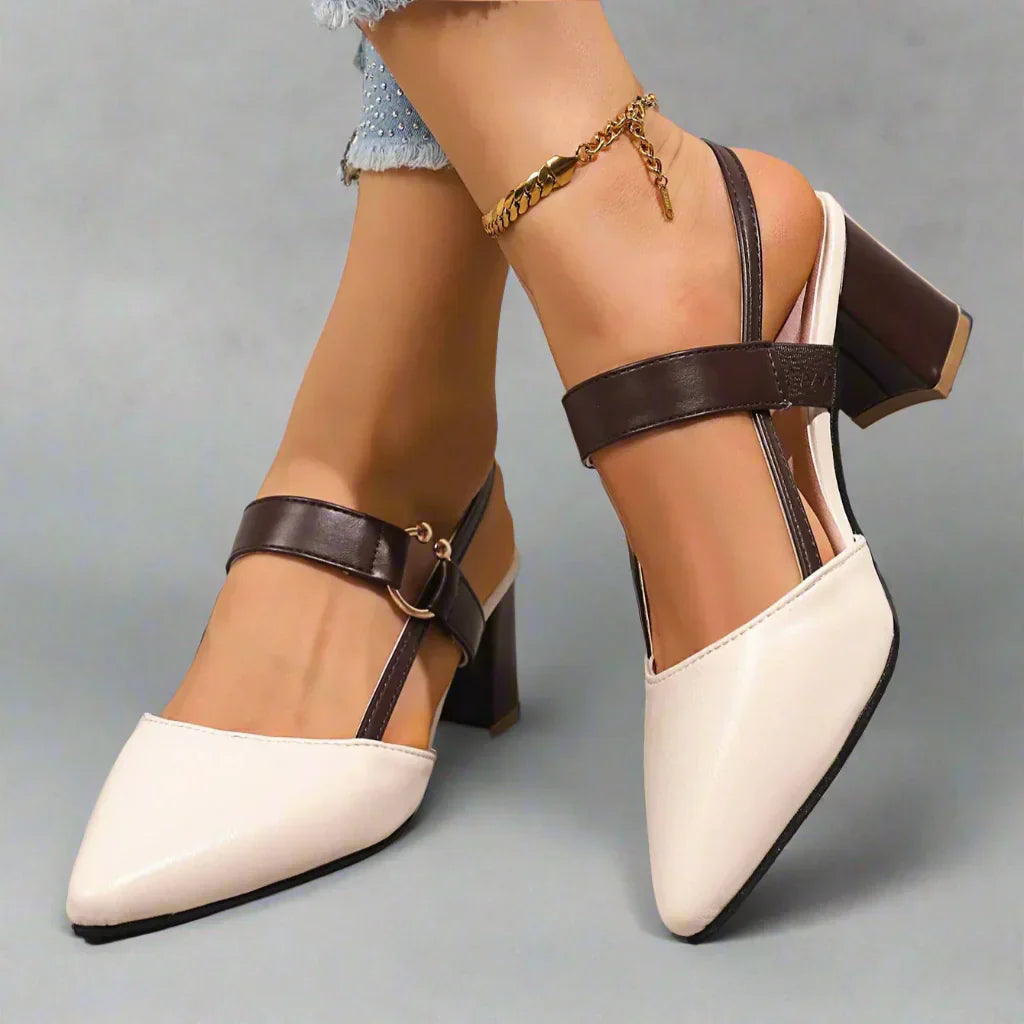 Helena | Zapatos de tacón slingback puntiagudos con tacón ancho