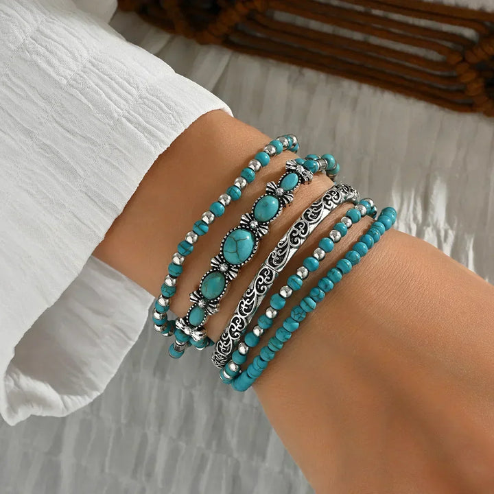 Set de pulseras boho con cuentas turquesas - Zelira